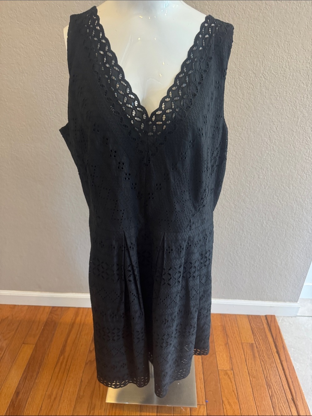 LOFT Black Eyelet V-Neck Sleeveless Dress